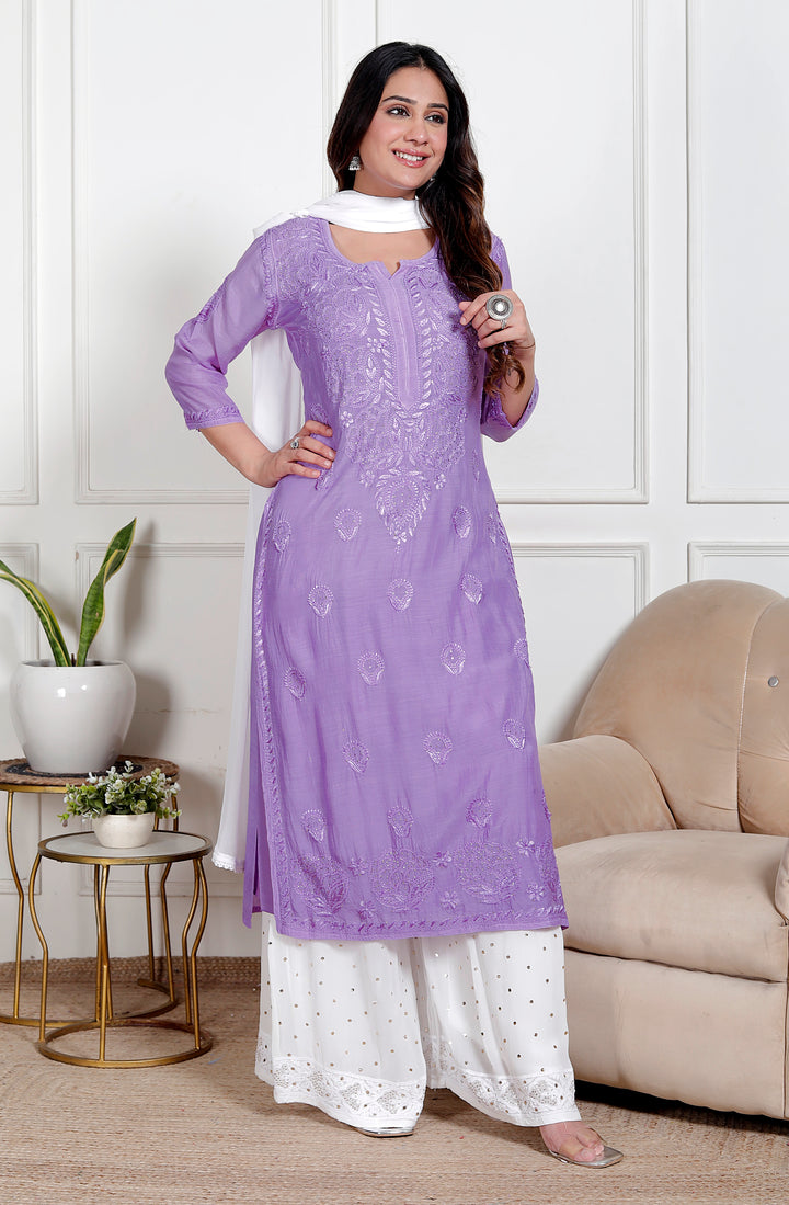 Amreen Muslin Chikankari Long Kurti