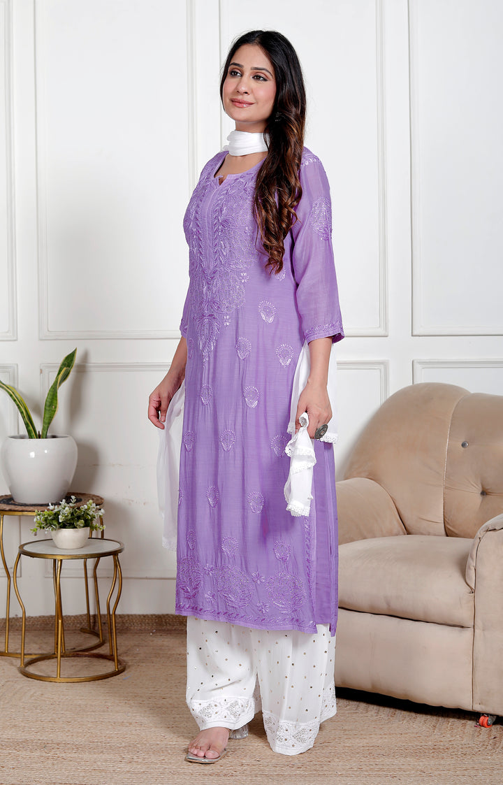 Amreen Muslin Chikankari Long Kurti