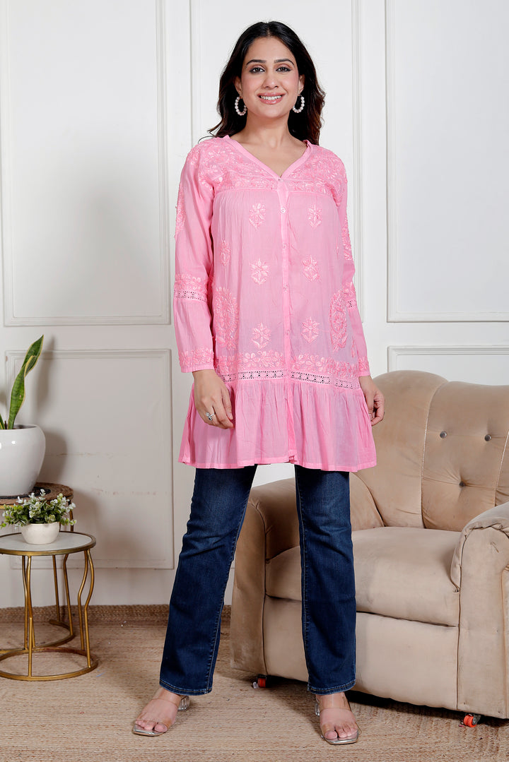 Anisa Cotton Chikankari Frill top