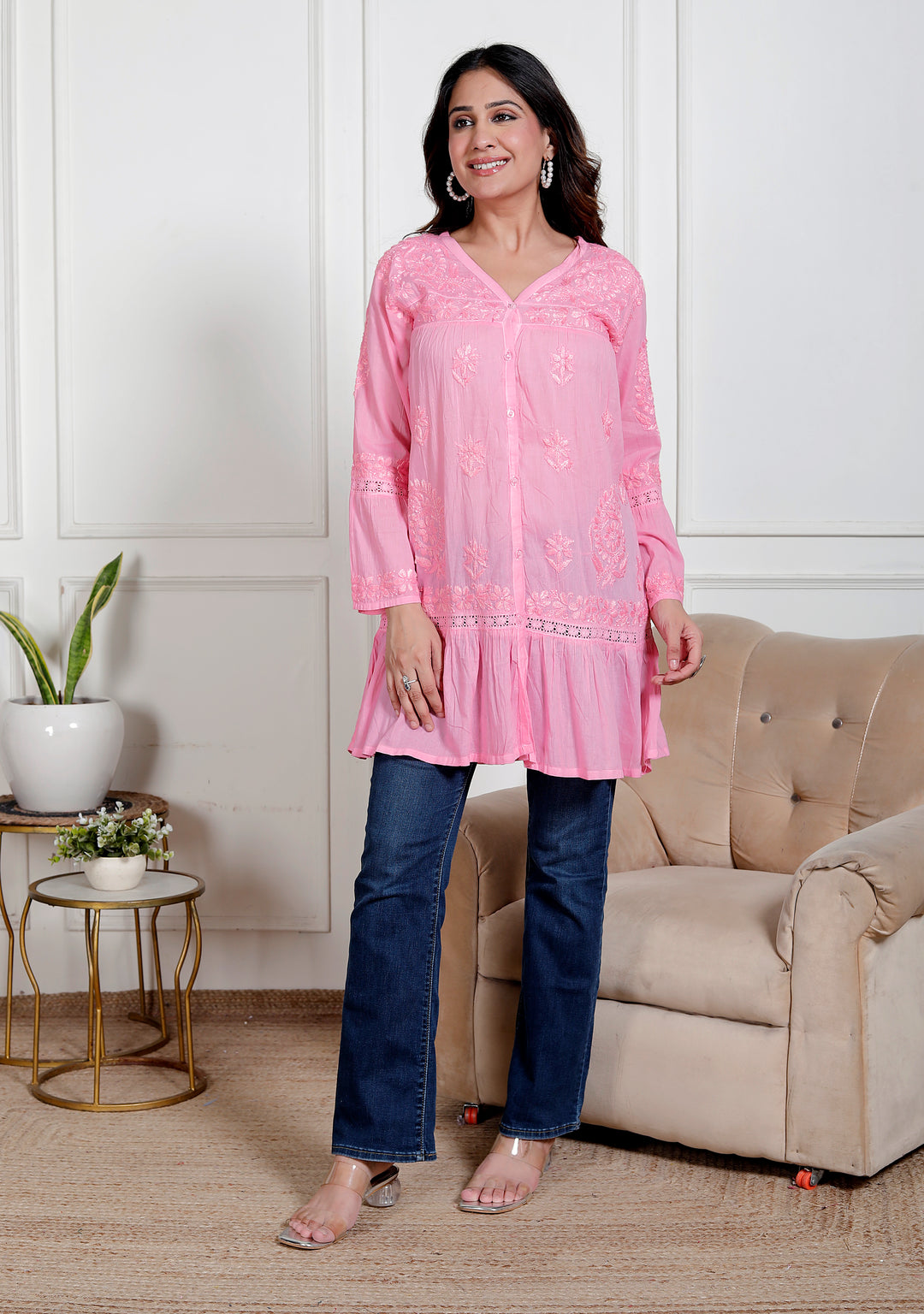Anisa Cotton Chikankari Frill top