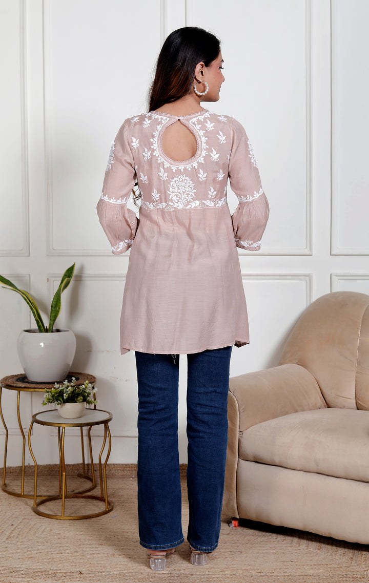 Anya Muslin Chikankari Short Top