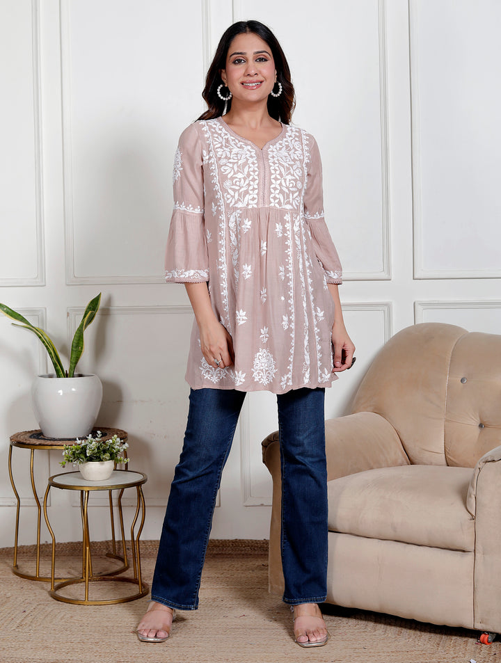 Anya Muslin Chikankari Short Top
