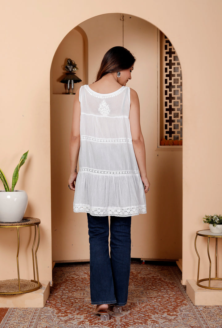 Carla Cotton Chikankari Short Top