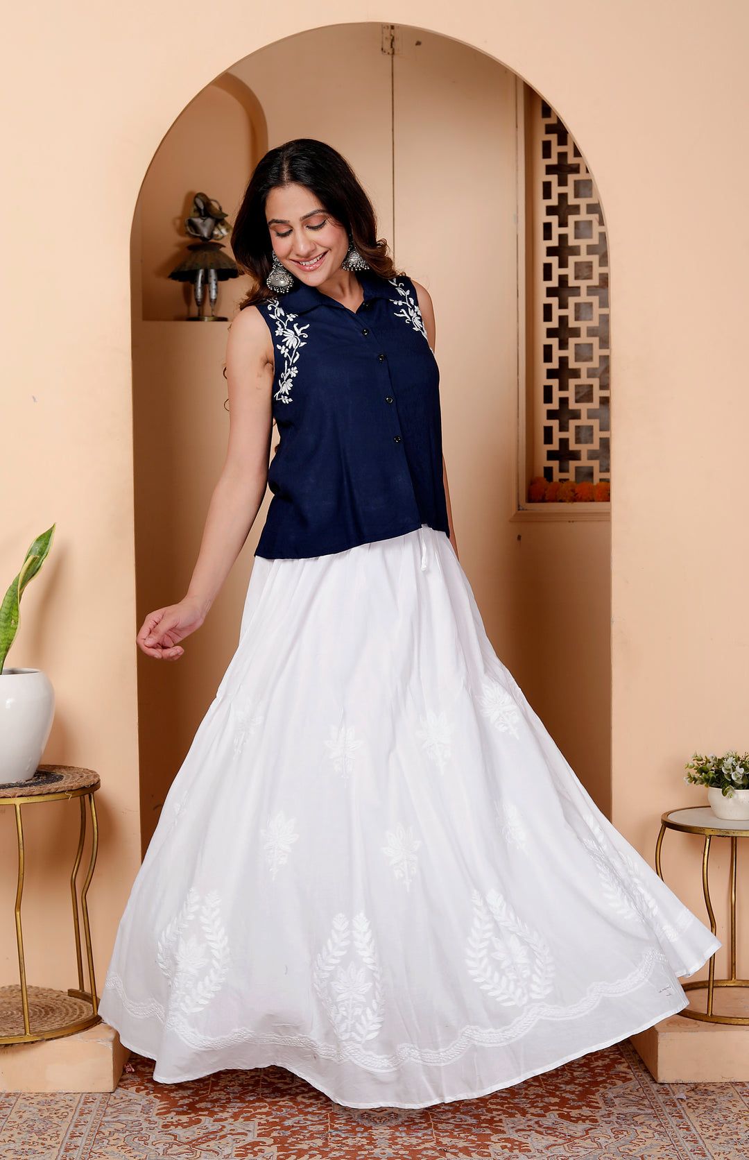 Ruby Cotton Chikankari Long skirt