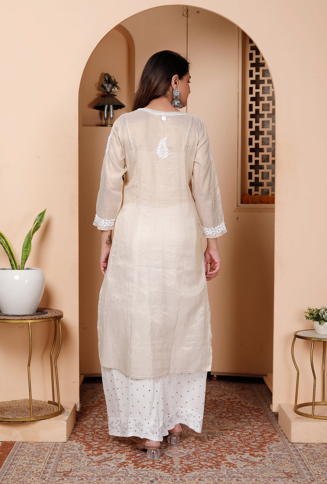 Tissue Chikankari Long Kurti