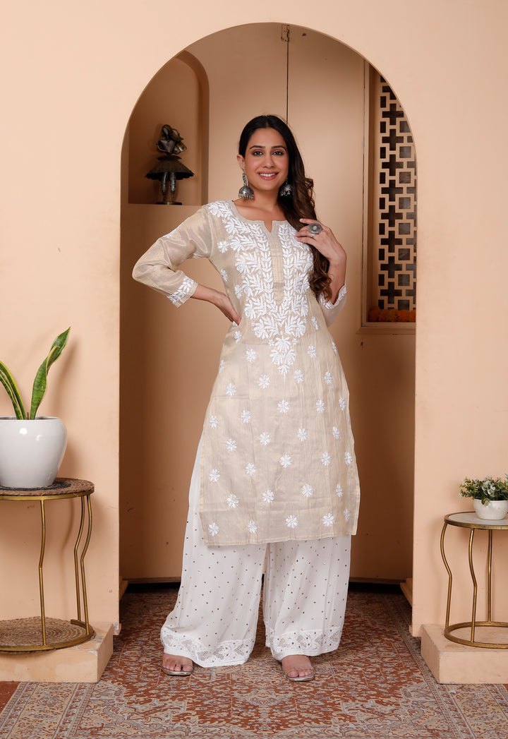 Tissue Chikankari Long Kurti
