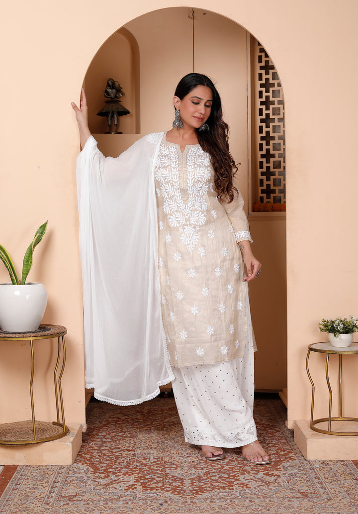 Tissue Chikankari Long Kurti
