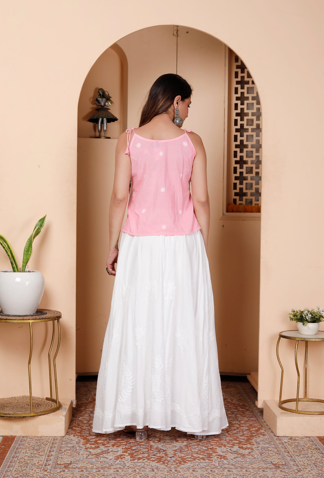 Khushi White Cotton chikankari Skirt