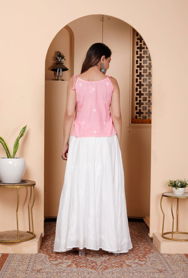 Khushi White Cotton chikankari Skirt