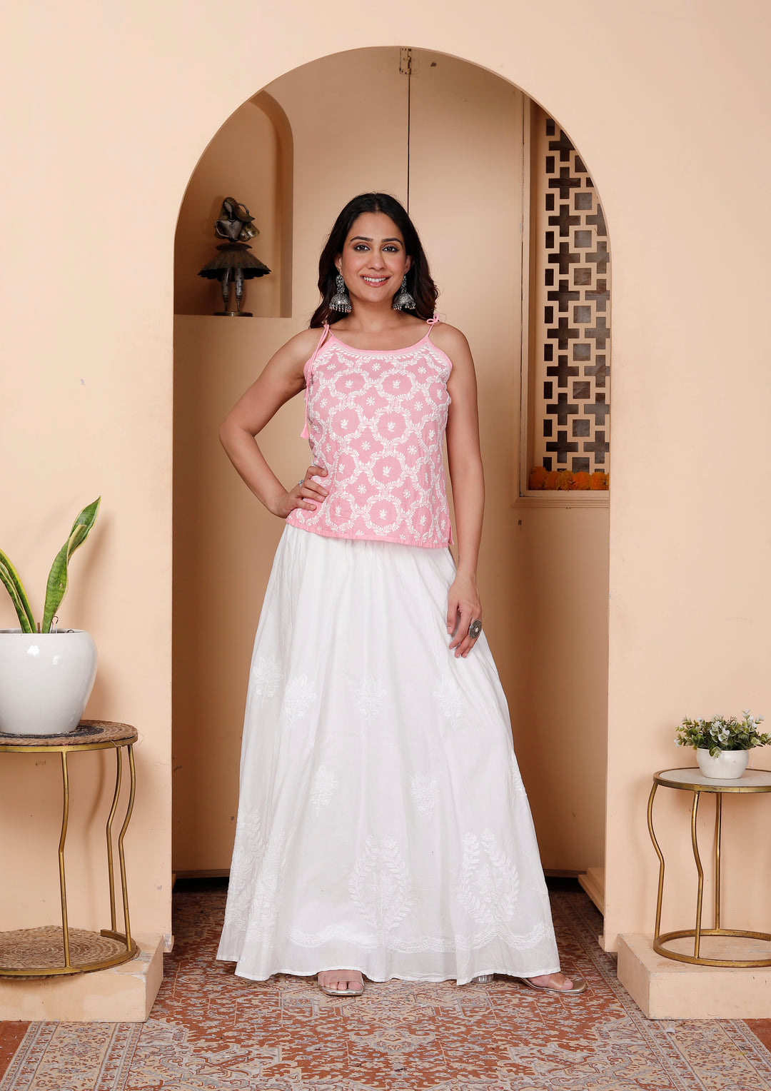Khushi White Cotton chikankari Skirt