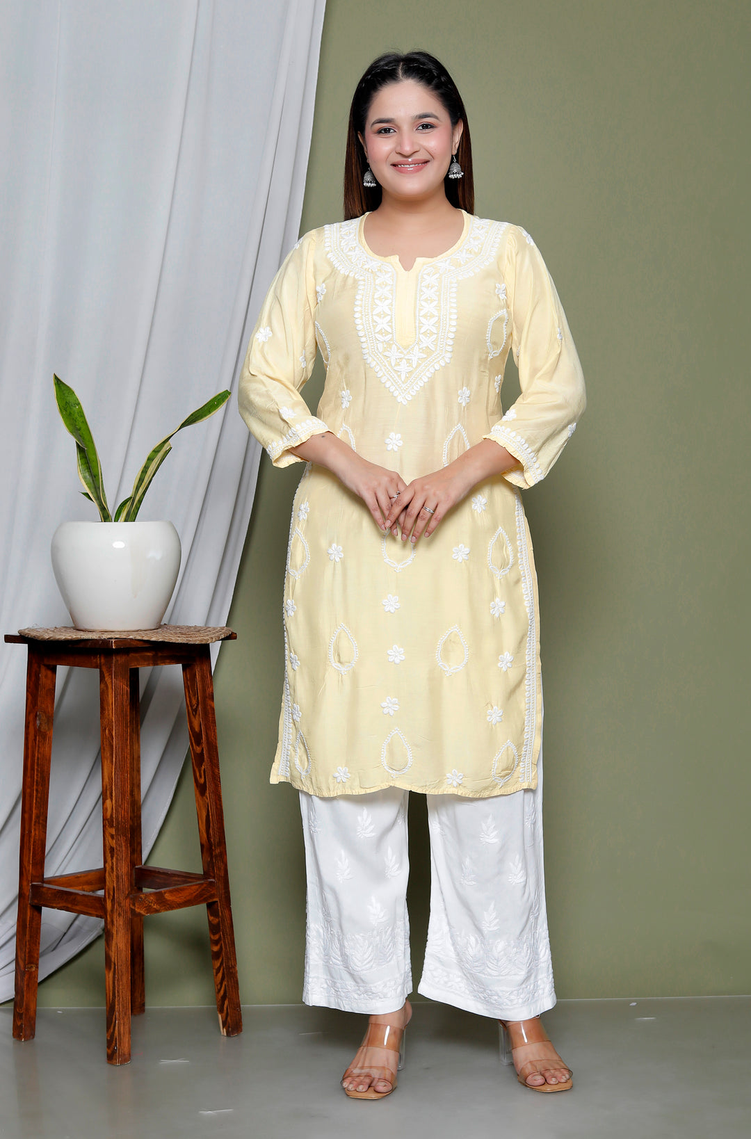 Aqsa Muslin Chikankari Long Kurti