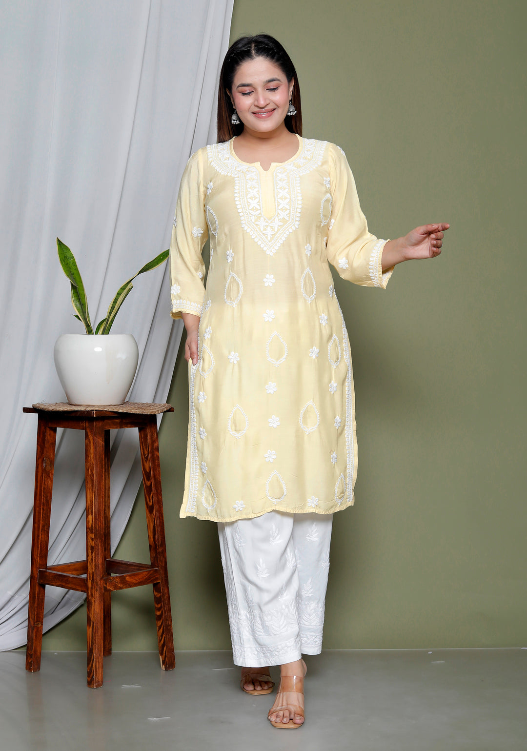 Aqsa Muslin Chikankari Long Kurti