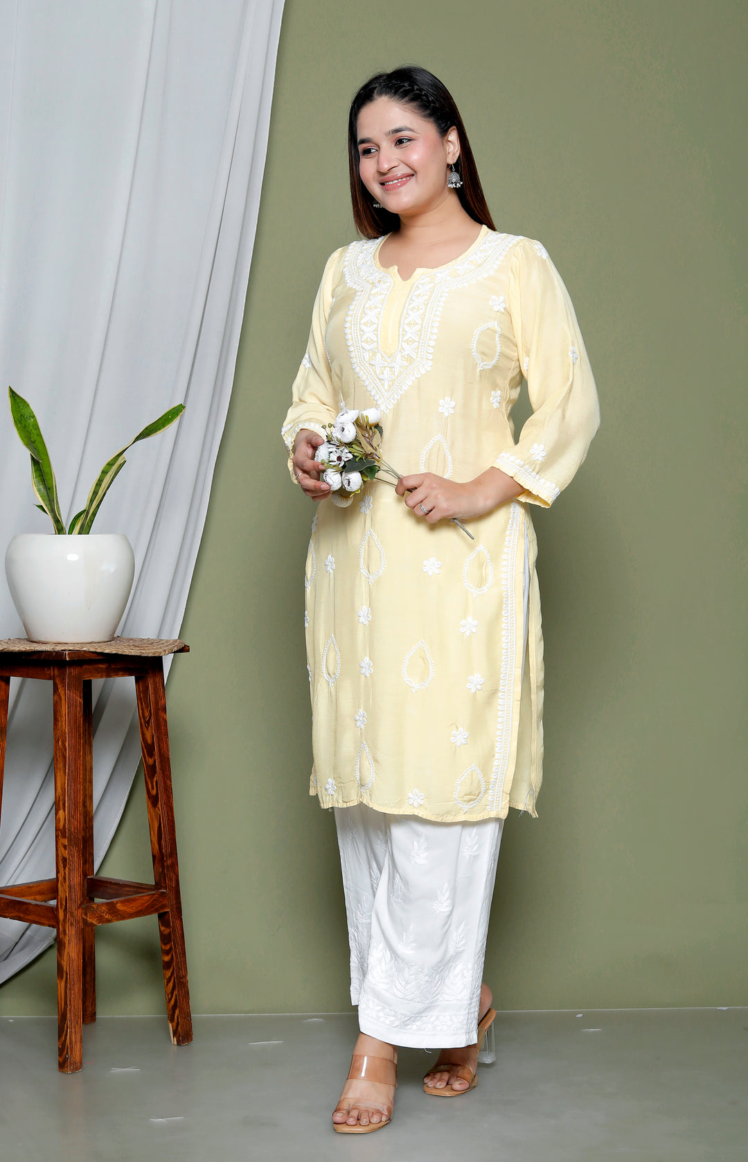 Aqsa Muslin Chikankari Long Kurti