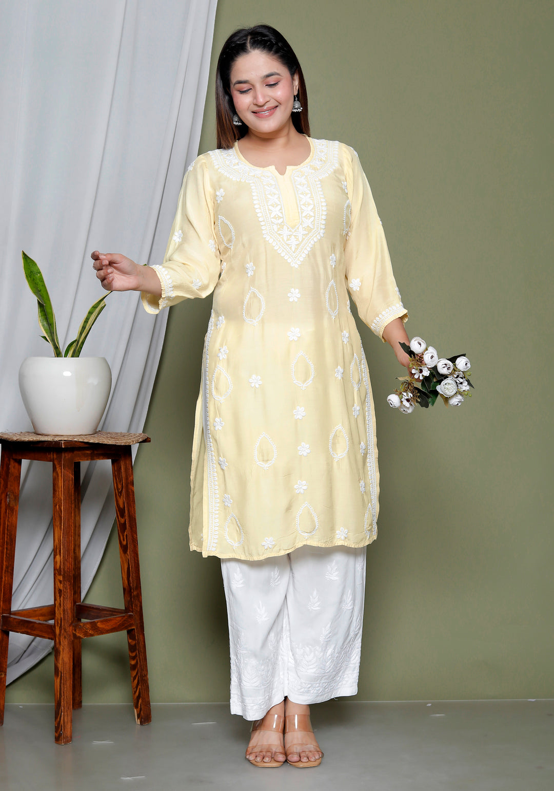 Aqsa Muslin Chikankari Long Kurti
