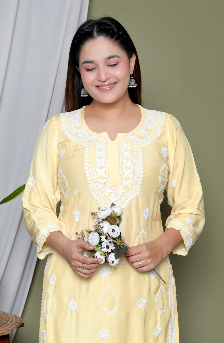 Aqsa Muslin Chikankari Long Kurti