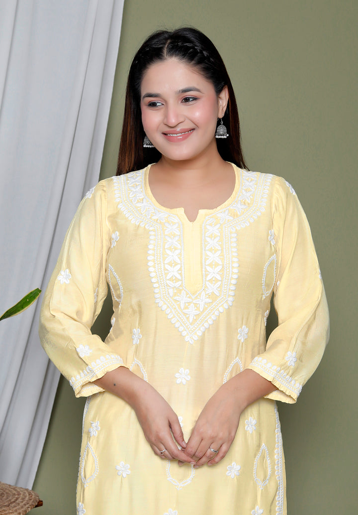 Aqsa Muslin Chikankari Long Kurti