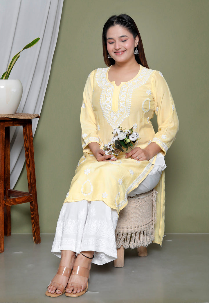 Aqsa Muslin Chikankari Long Kurti