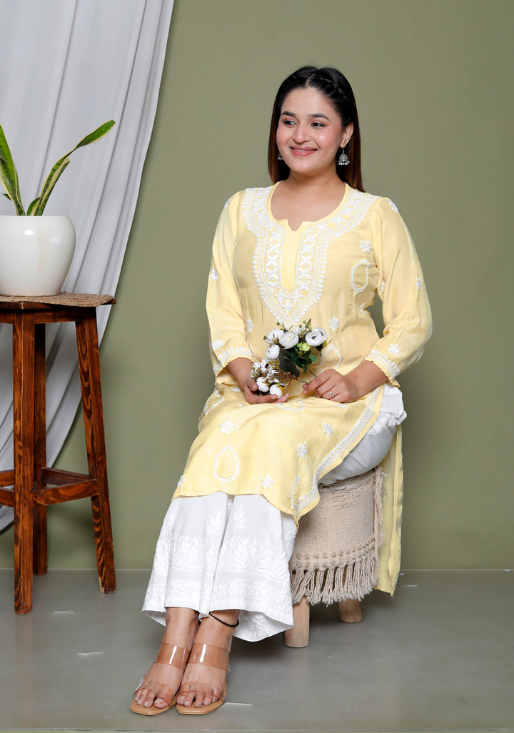 Aqsa Muslin Chikankari Long Kurti