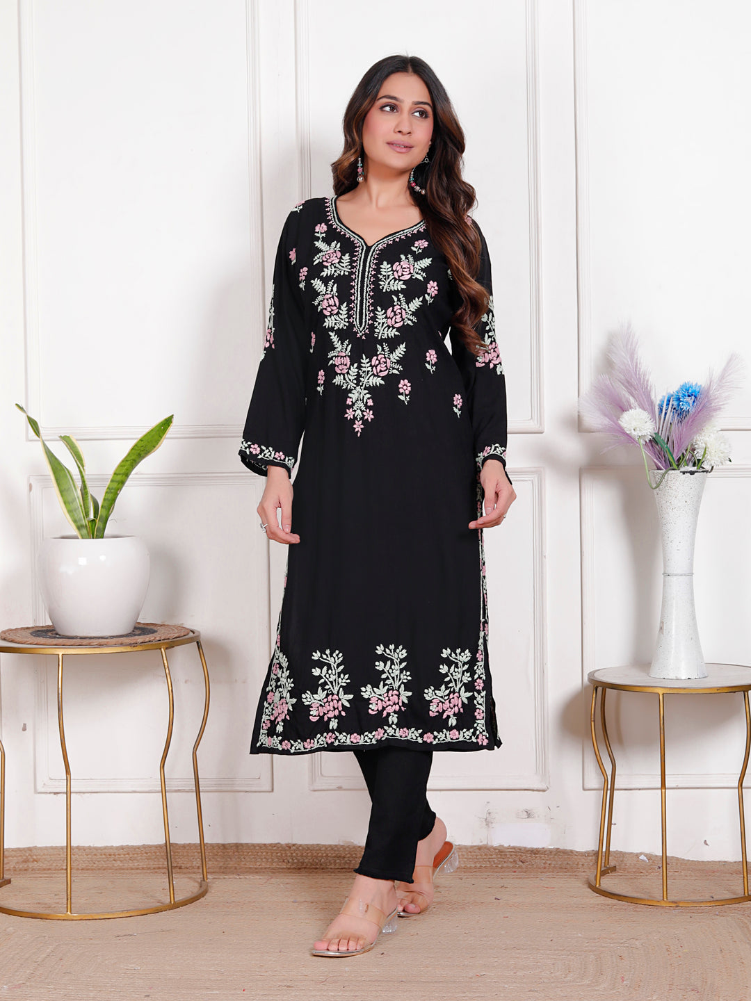 Shazina Rayon Chikankari Long Kurti