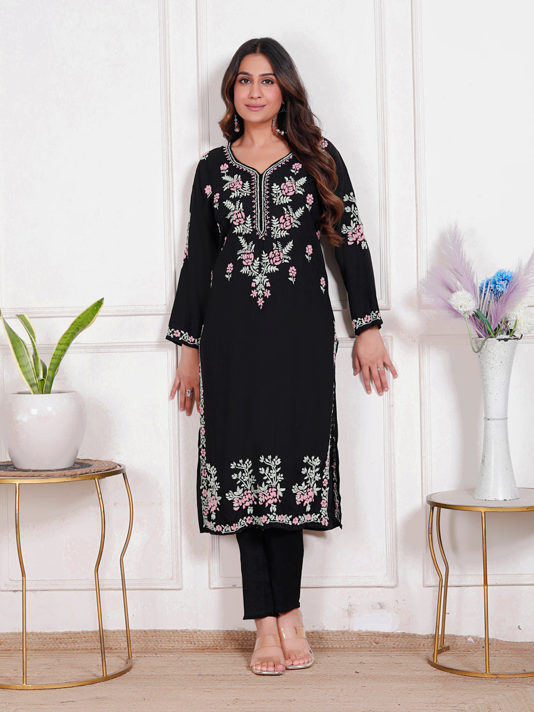 Shazina Rayon Chikankari Long Kurti