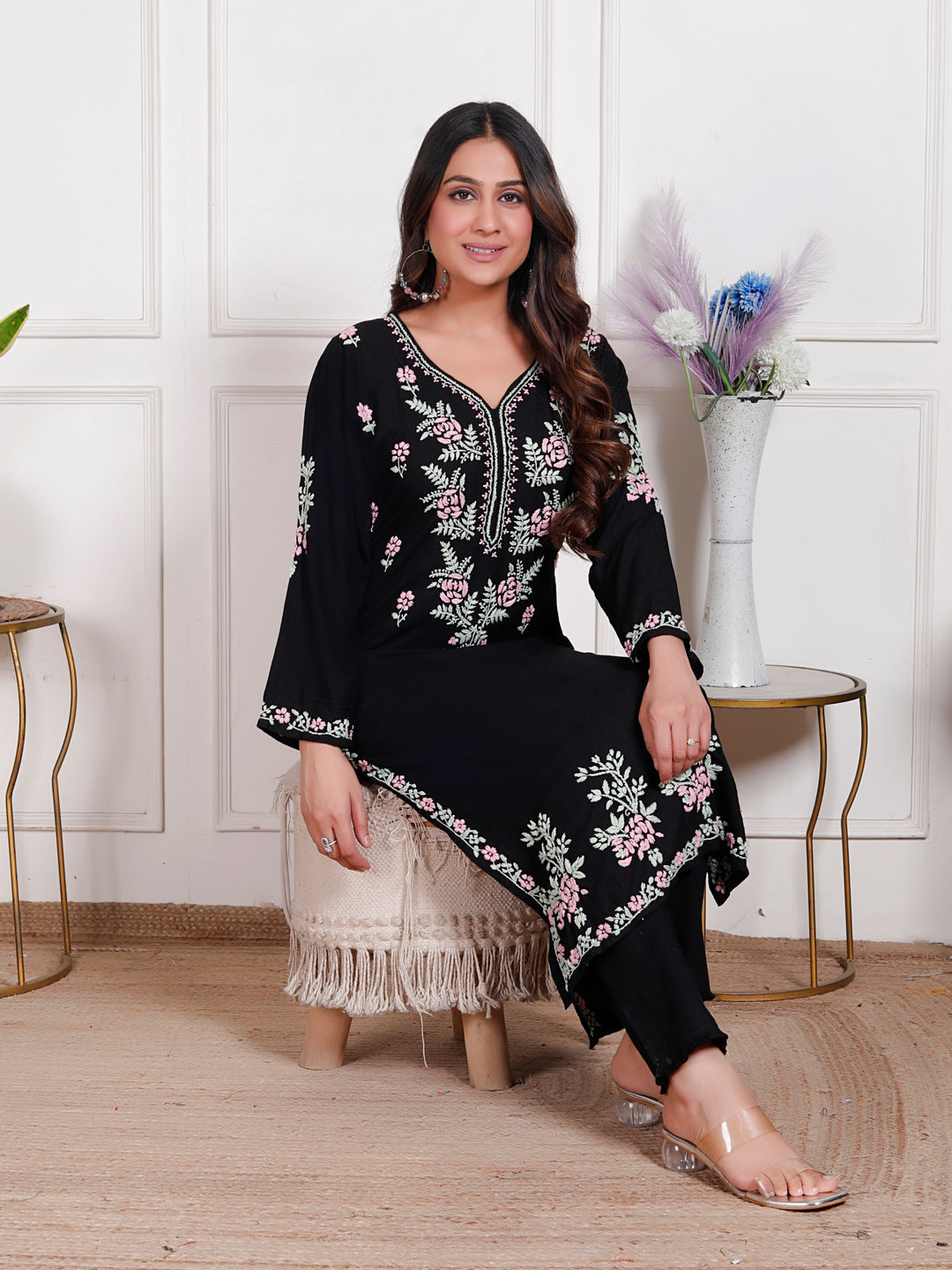 Shazina Rayon Chikankari Long Kurti