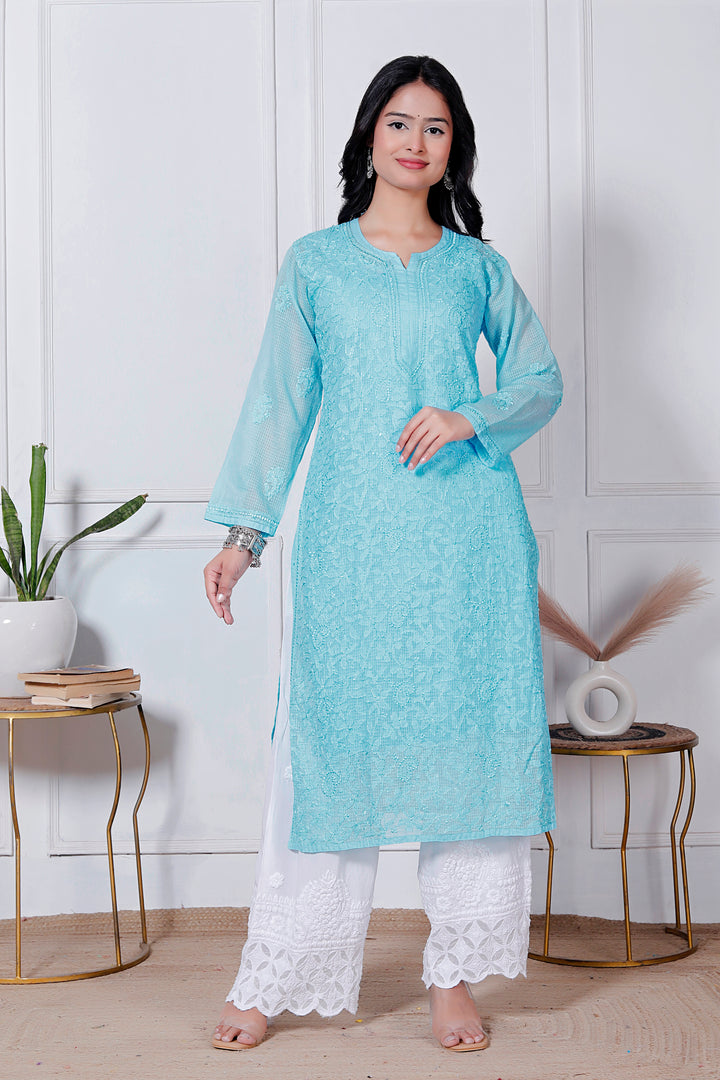 Anabiya Kota Doriya Chikankari Long Kurti