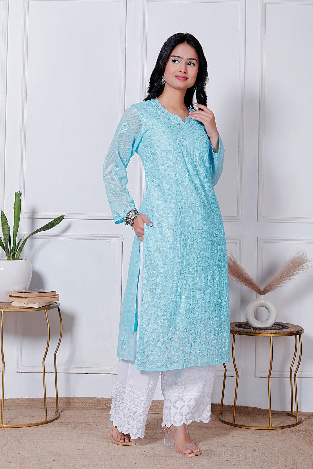 Anabiya Kota Doriya Chikankari Long Kurti