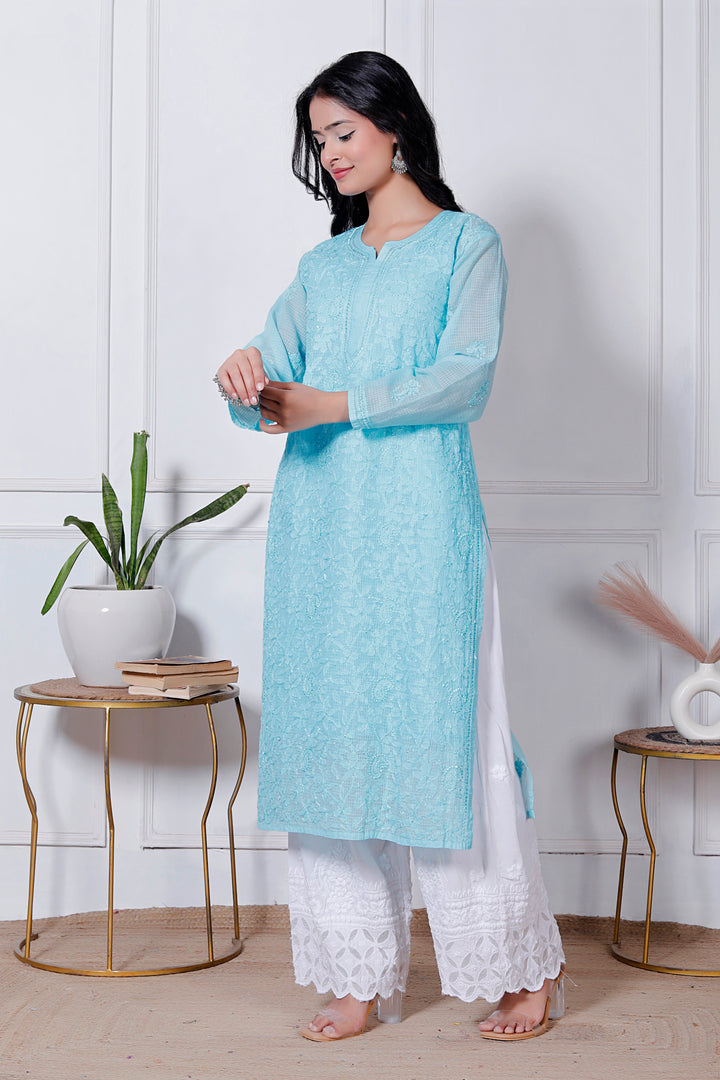 Anabiya Kota Doriya Chikankari Long Kurti