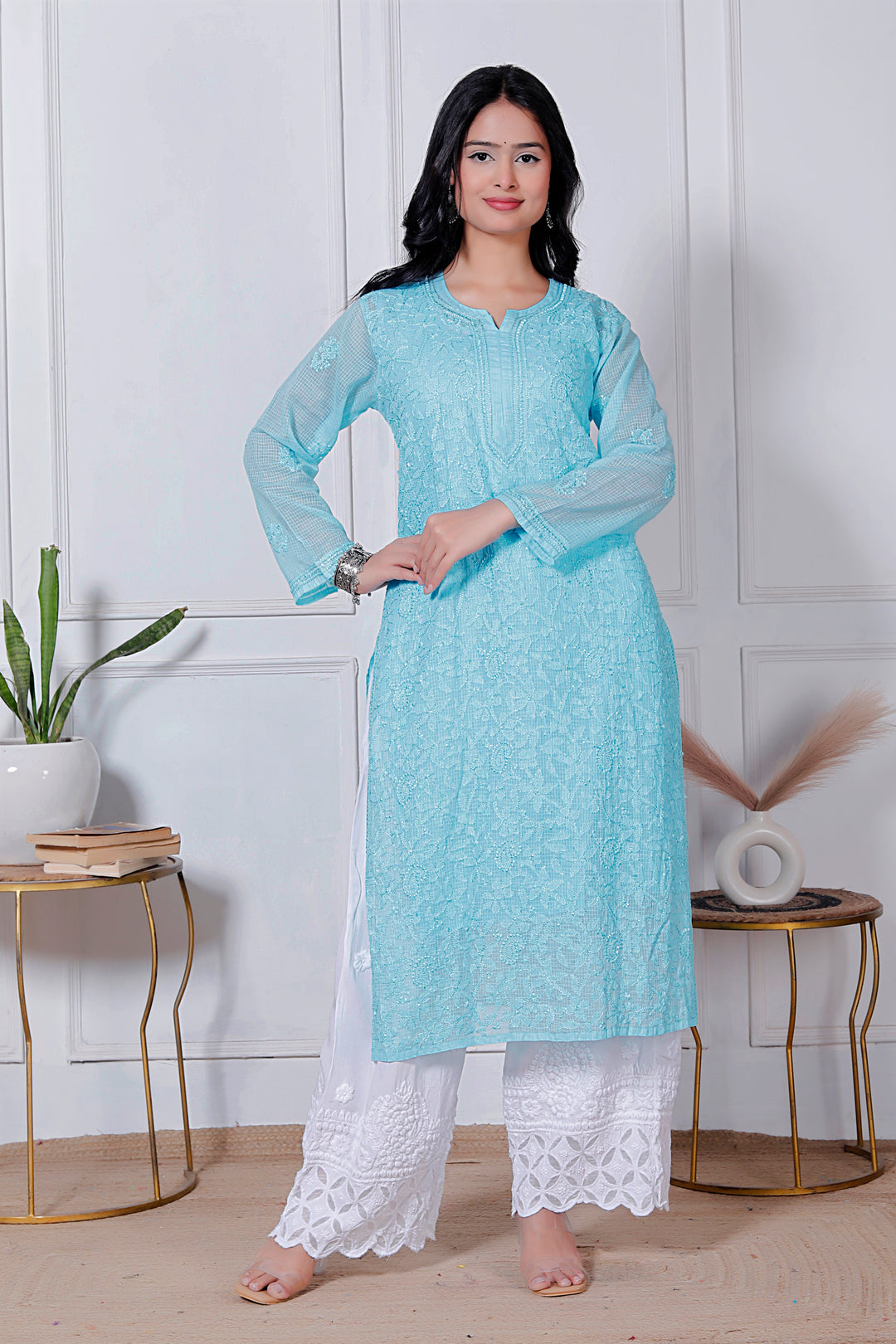 Anabiya Kota Doriya Chikankari Long Kurti