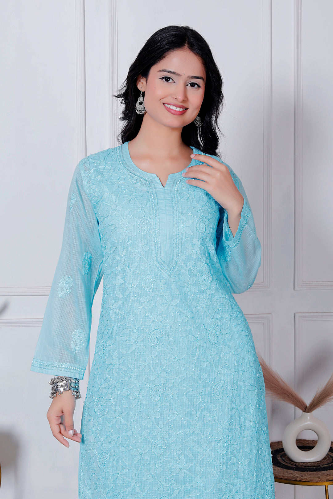 Anabiya Kota Doriya Chikankari Long Kurti