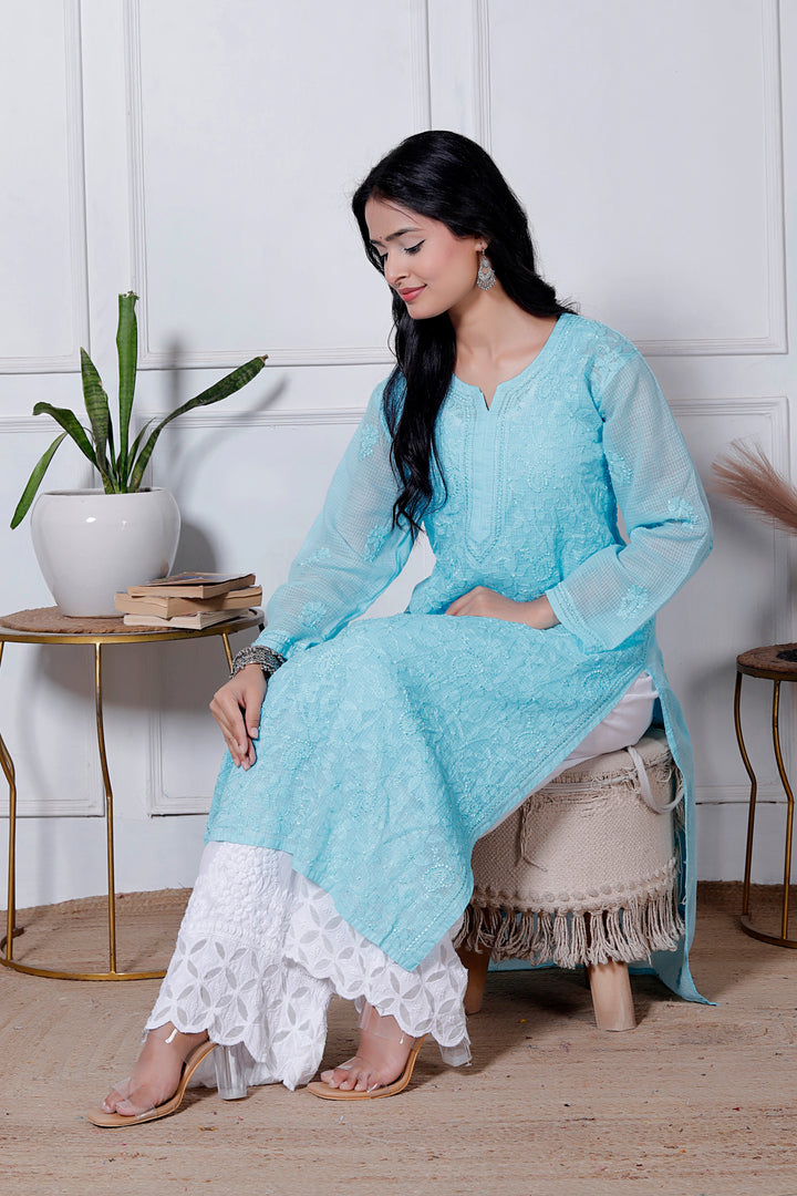 Anabiya Kota Doriya Chikankari Long Kurti