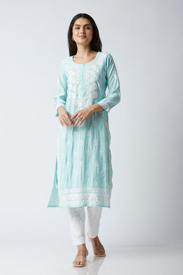 MAHAM MODAL CHIKANKARI LONG KURTI