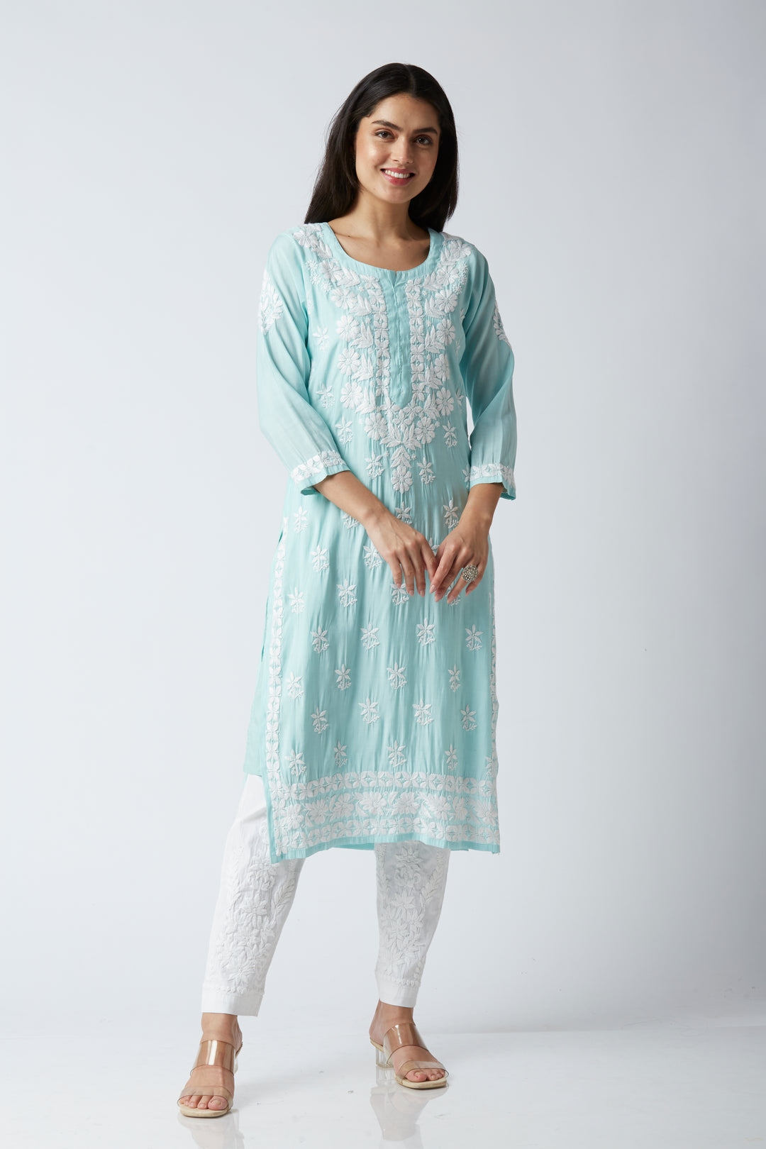 MAHAM MODAL CHIKANKARI LONG KURTI