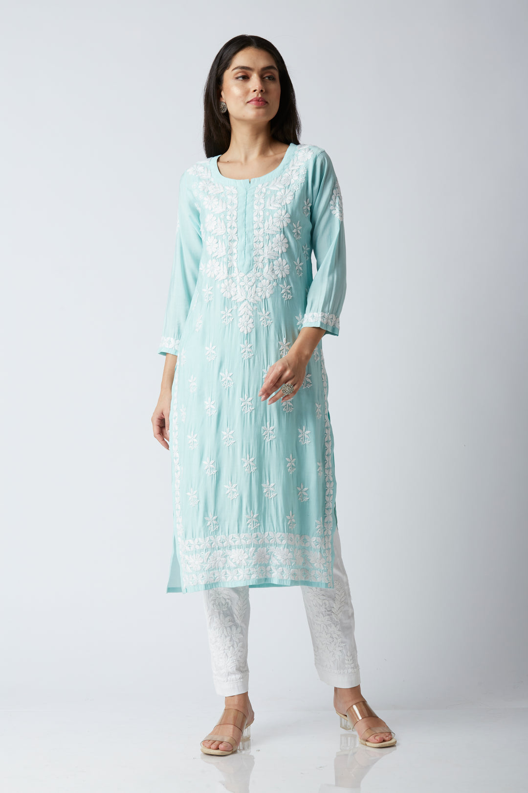 MAHAM MODAL CHIKANKARI LONG KURTI