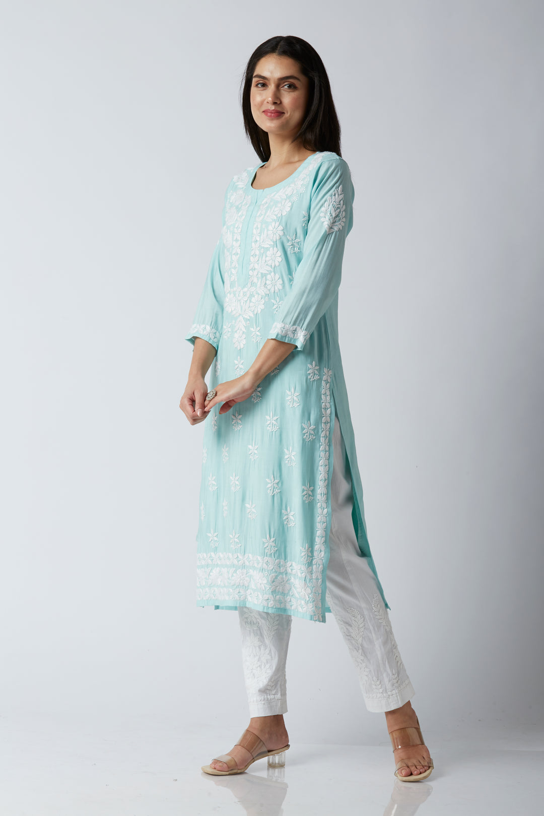 MAHAM MODAL CHIKANKARI LONG KURTI