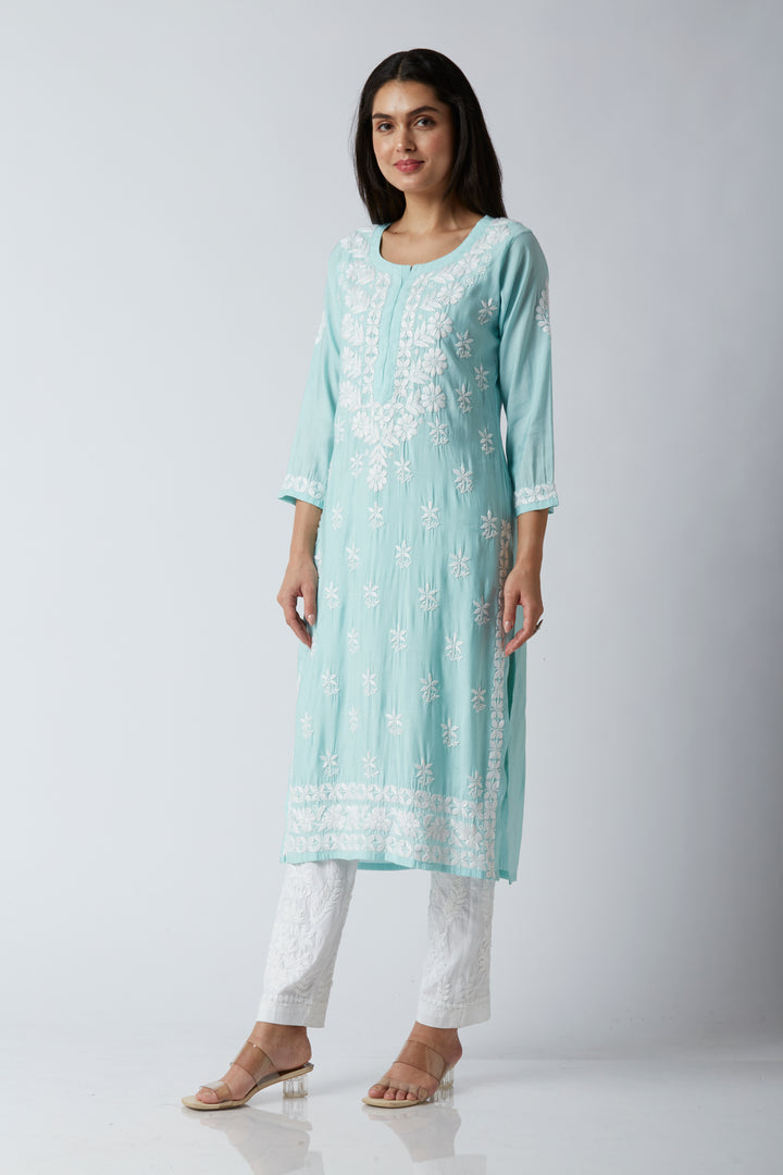 MAHAM MODAL CHIKANKARI LONG KURTI