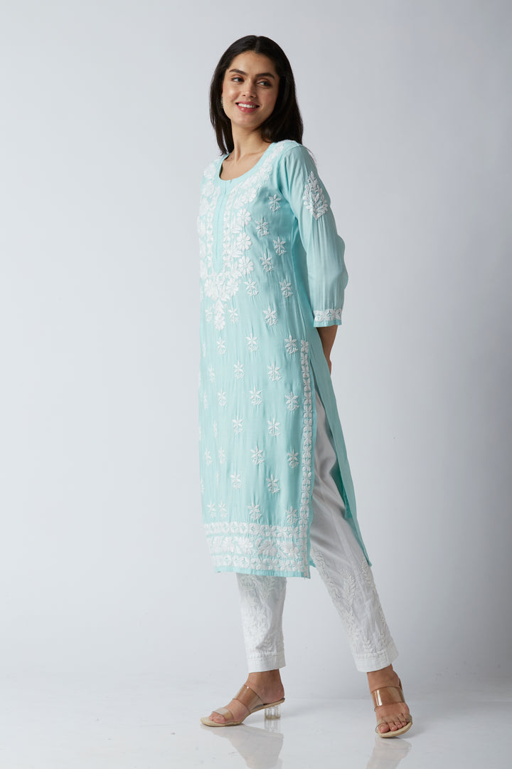 MAHAM MODAL CHIKANKARI LONG KURTI