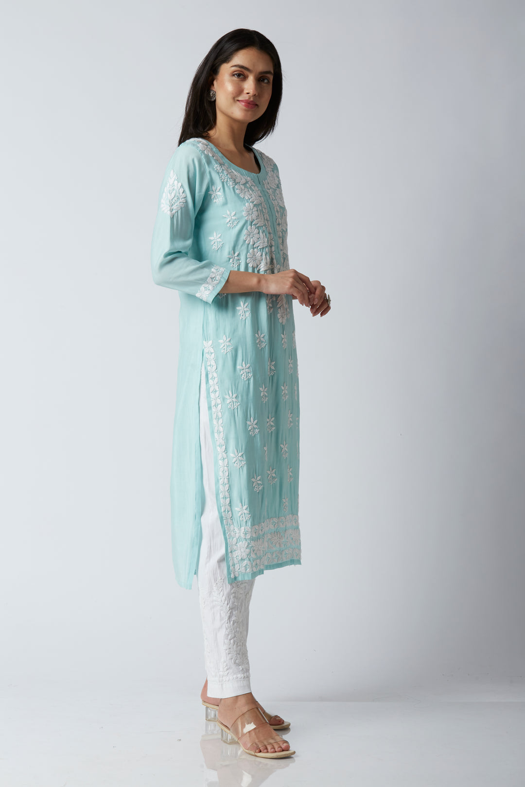 MAHAM MODAL CHIKANKARI LONG KURTI