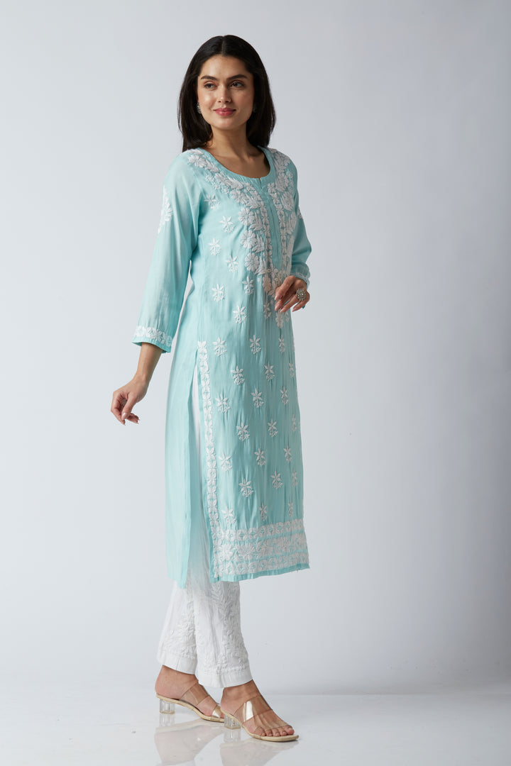 MAHAM MODAL CHIKANKARI LONG KURTI