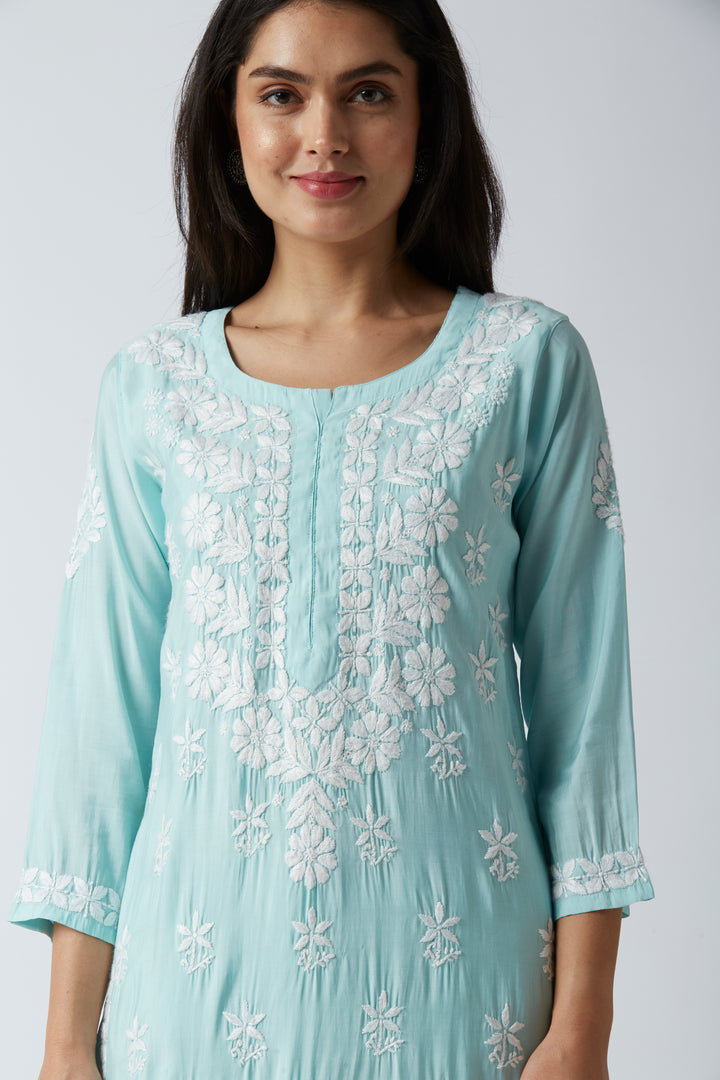 MAHAM MODAL CHIKANKARI LONG KURTI