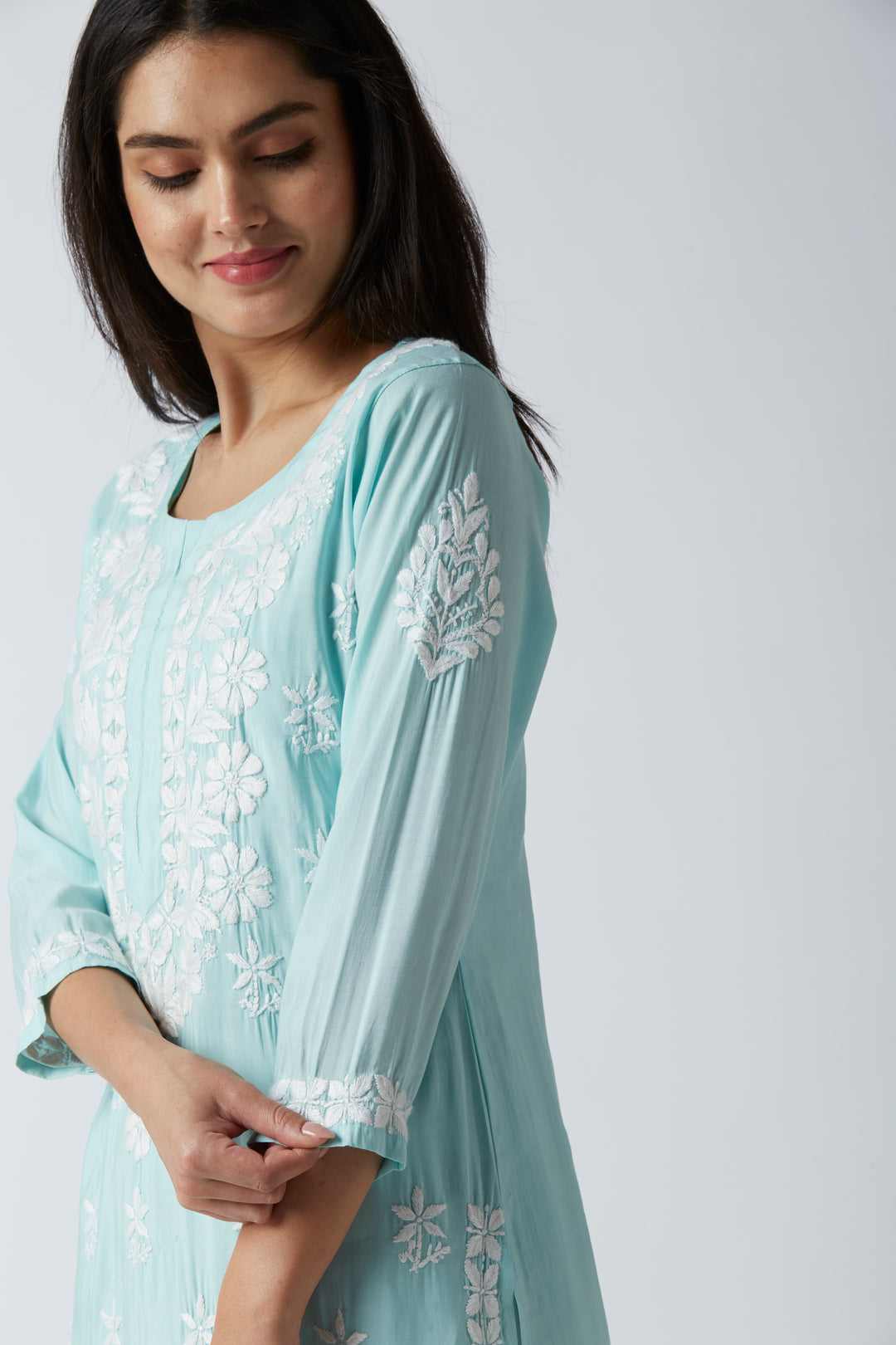 MAHAM MODAL CHIKANKARI LONG KURTI