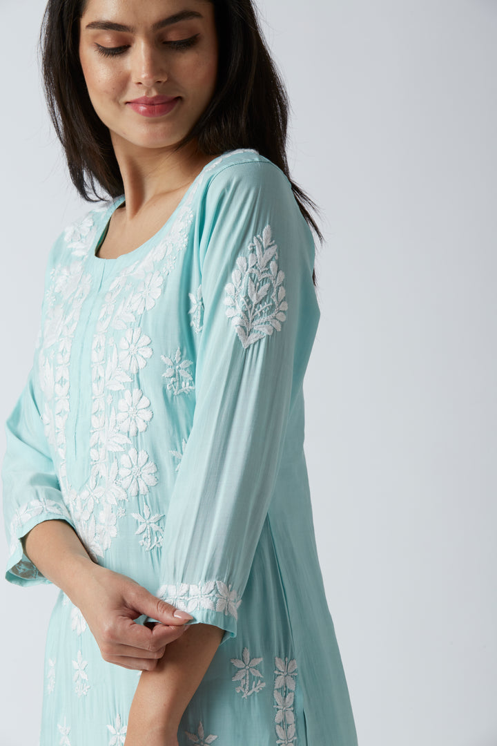 MAHAM MODAL CHIKANKARI LONG KURTI