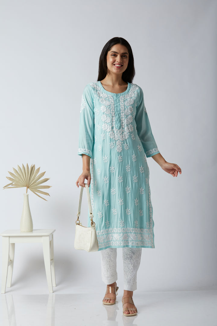 MAHAM MODAL CHIKANKARI LONG KURTI