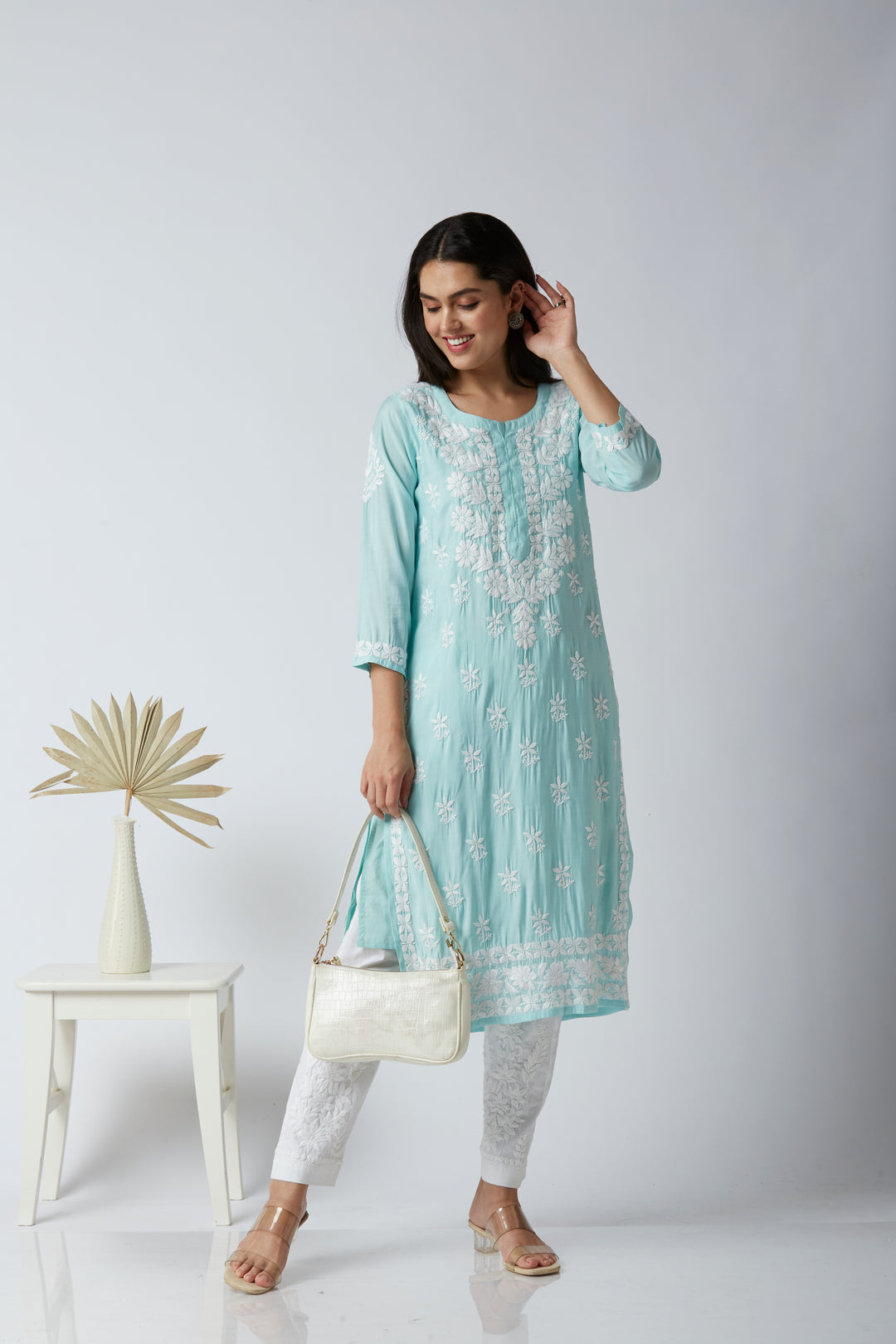 MAHAM MODAL CHIKANKARI LONG KURTI