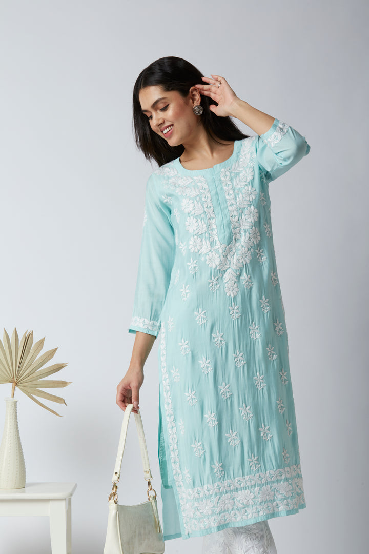 MAHAM MODAL CHIKANKARI LONG KURTI