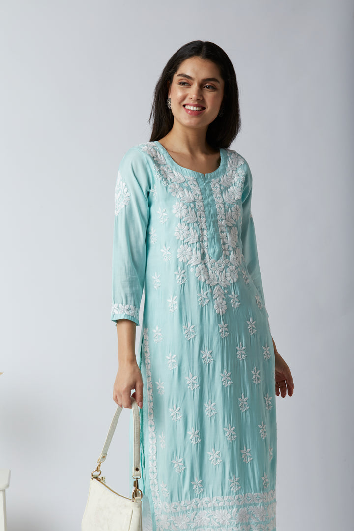 MAHAM MODAL CHIKANKARI LONG KURTI