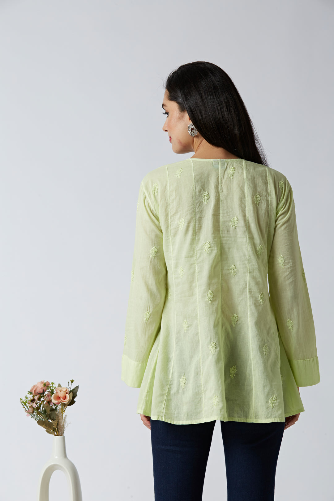 ALBA MUL COTTON CHIKANKARI SHORT TOP