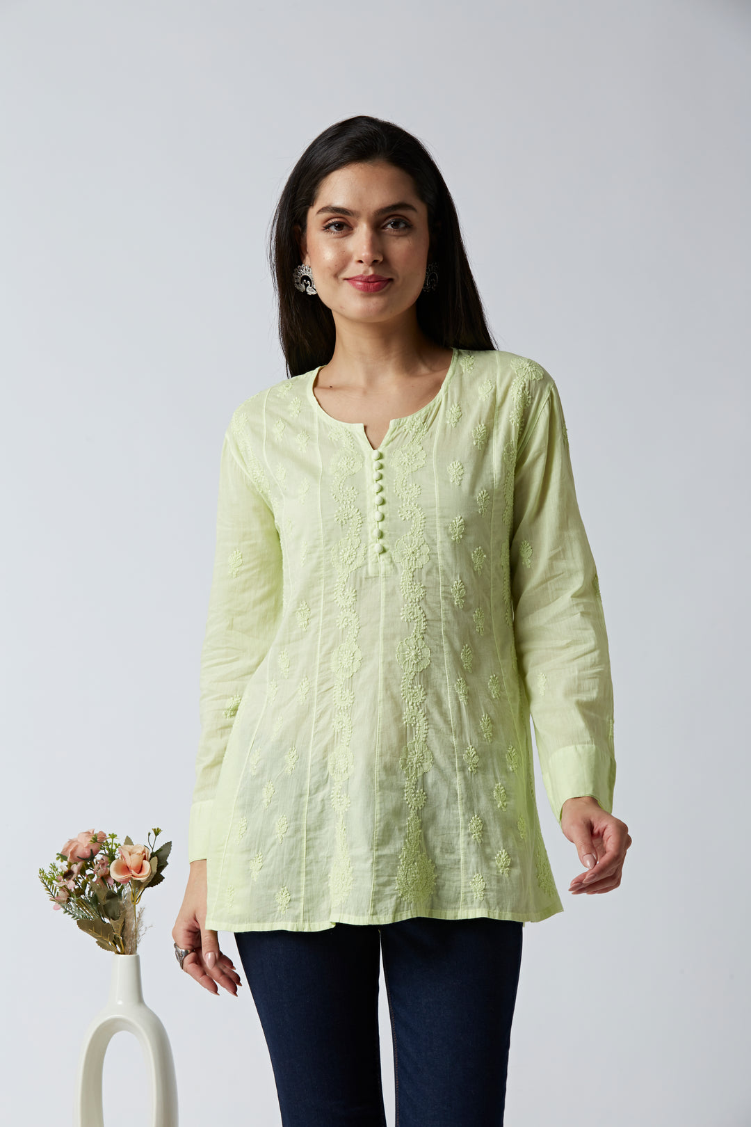 ALBA MUL COTTON CHIKANKARI SHORT TOP