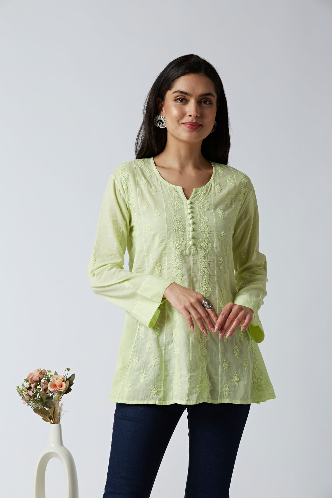 ALBA MUL COTTON CHIKANKARI SHORT TOP