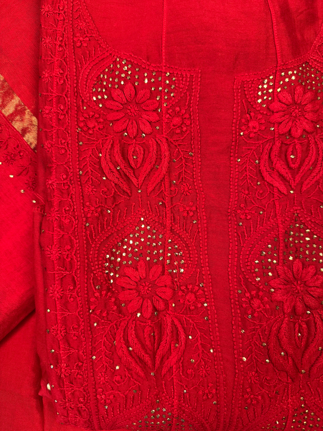 Red Chanderi Unstitched Kurta Dupatta Set with Mukaish